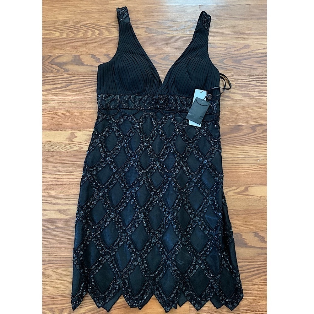 SUE WONG 10 Black Beaded Cocktail Party Formal Evening Dress - Picture 4 of 15